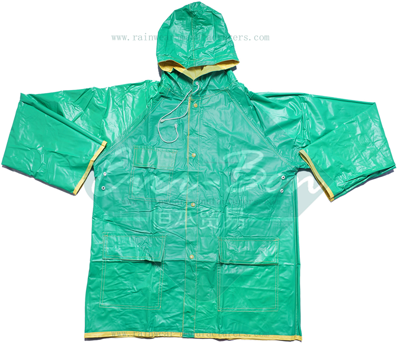 double layers PVC pullover rain jacket-green color